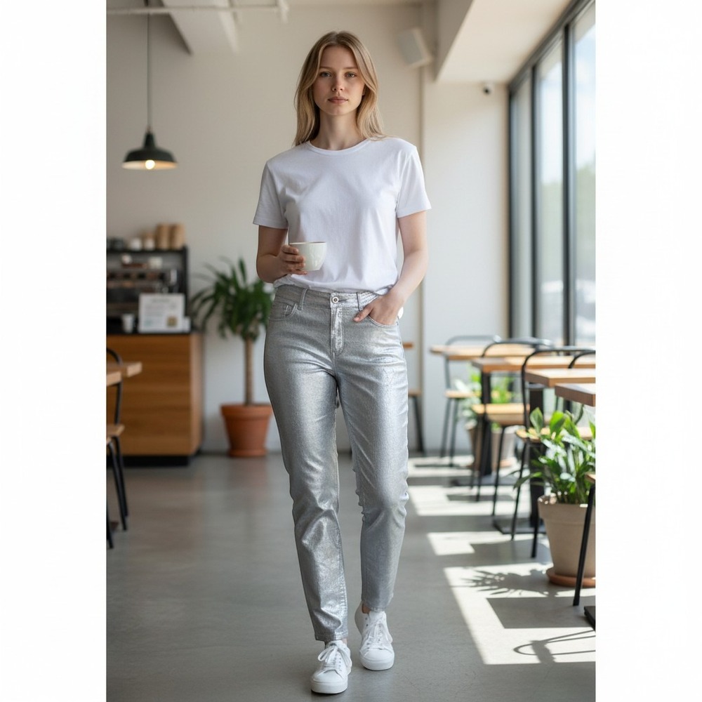 Lisette Signature Pants Women 10 Silver Excellent Metallic Ankle Trousers 16101